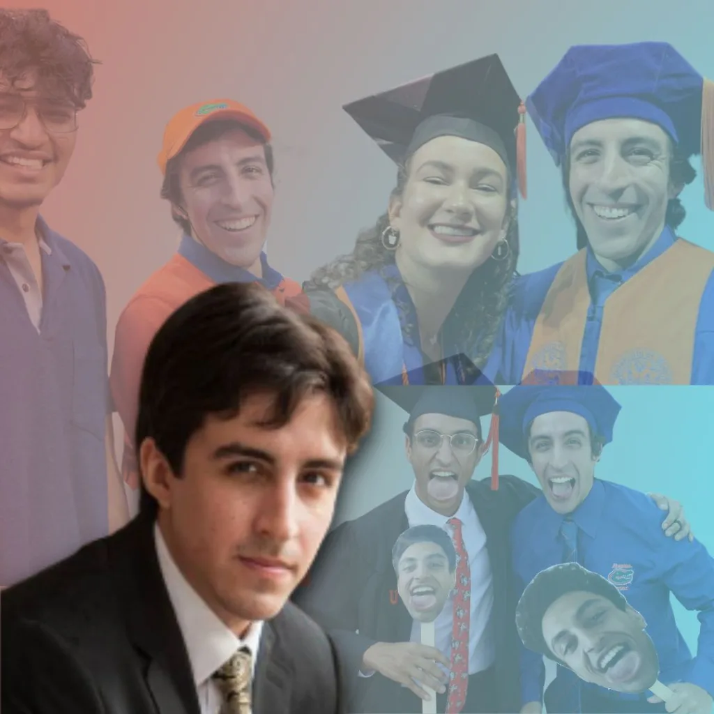Collage of photos of Dr. Jonathan Brooks, with his portrait overlaid.