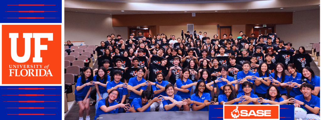 Student group photo incorporated with UF logo and SASE logo.