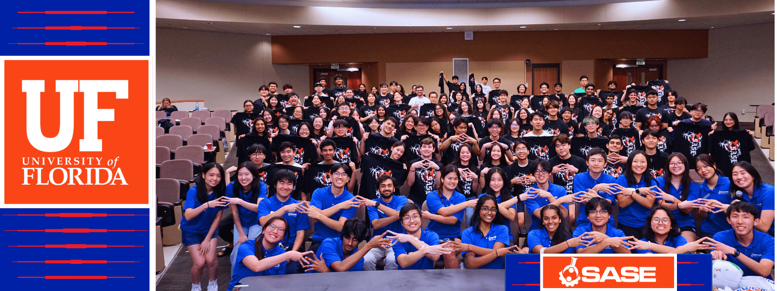 Student group photo incorporated with UF logo and SASE logo.