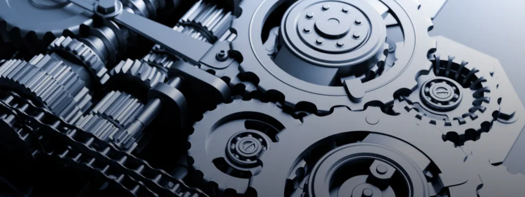 Black and white image of gears / banner.