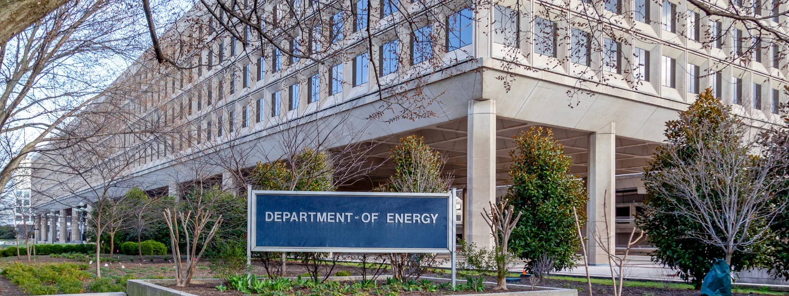 Washington D.C., USA - February 29, 2020: Sign of United States Department of Energy (DOE) outside their headquarters building in Washington, D.C. USA